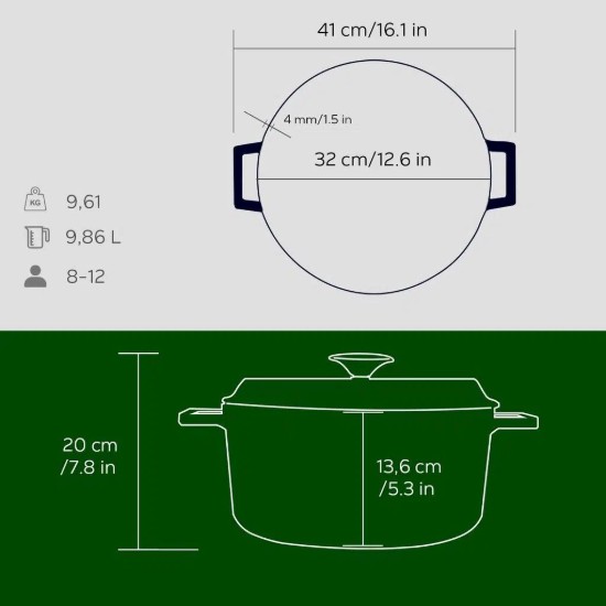 Cratita fonta, 32cm/9,86L, "Trendy", Verde - LAVA