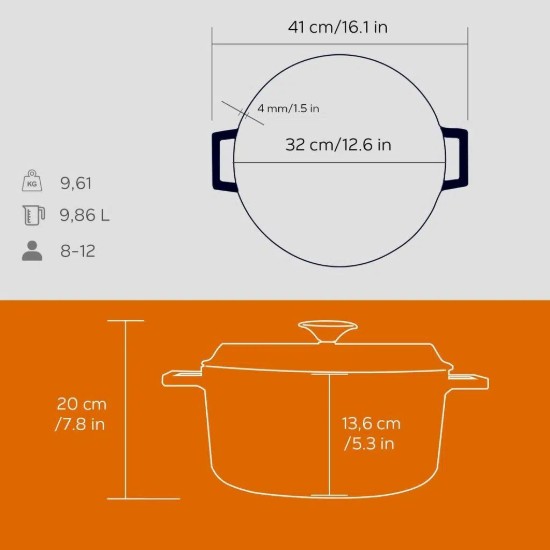 Cratita fonta, 32 cm/9,86L, "Trendy", Portocaliu - LAVA