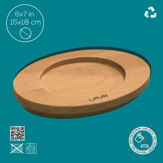 Suport oval pentru mini-cratita rotunda, lemn, 18 x 15 cm - LAVA