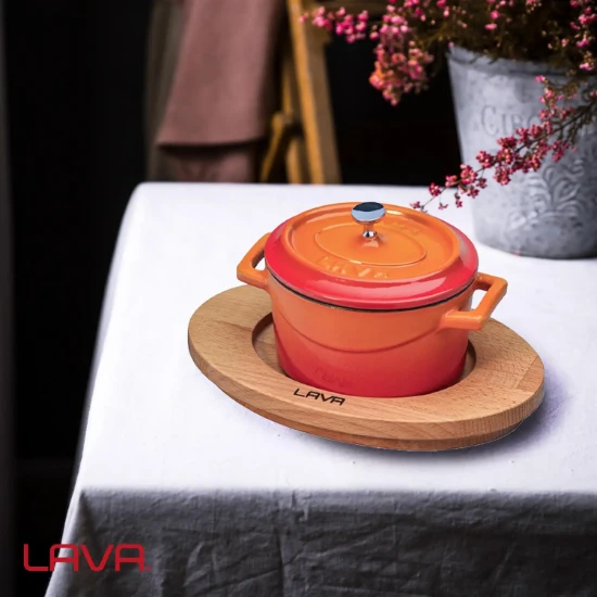 Suport oval pentru mini-cratita rotunda, lemn, 18 x 15 cm - LAVA