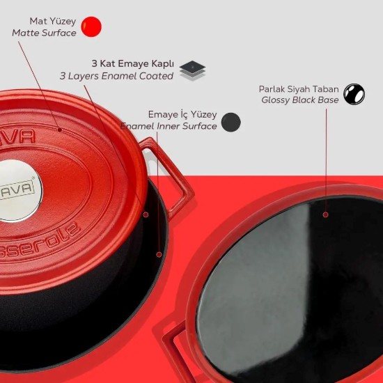 Cratita ovala, fonta, 29 cm/4,7L, "Spring", Rosu - LAVA
