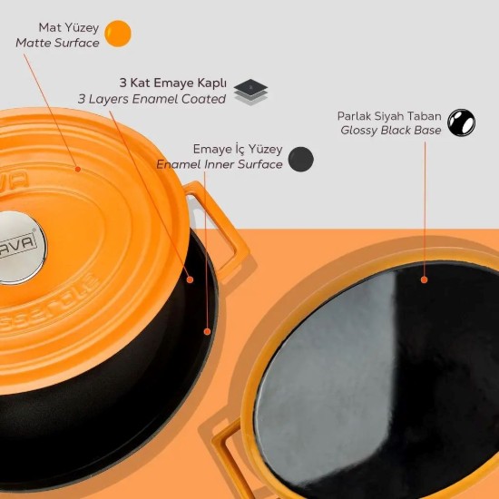 Cratita ovala, fonta, 29cm/4,7L, "Spring", Portocaliu - LAVA
