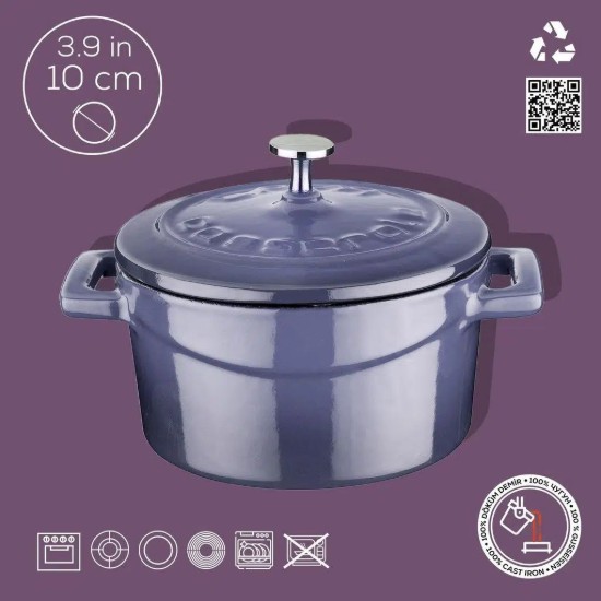 Mini-cratita fonta, 10cm/0,35L, "Folk", Mov - LAVA