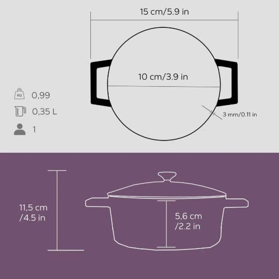 Mini-cratita fonta, 10cm/0,35L, "Folk", Mov - LAVA
