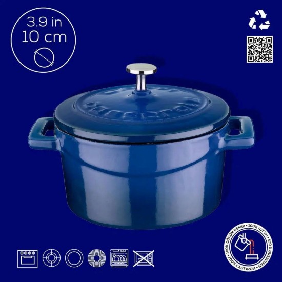 Mini-cratita fonta, 10cm/0,35L, "Folk", Albastru - LAVA
