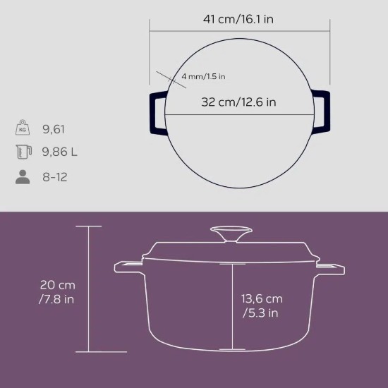 Cratita fonta, 32cm/9,86L, "Trendy", Mov - LAVA