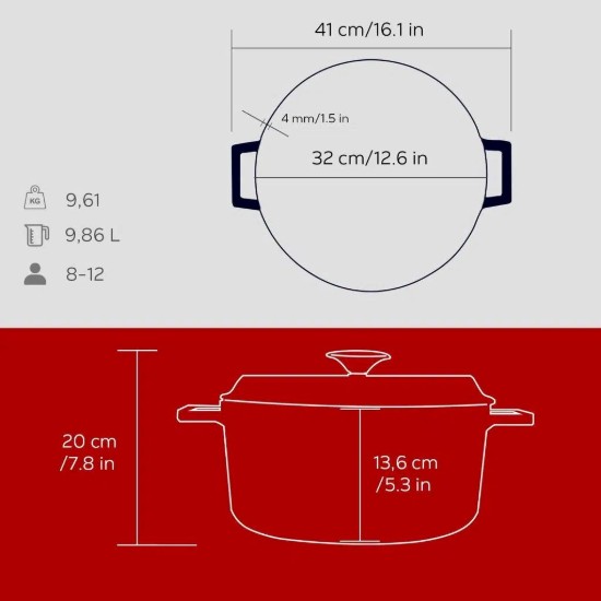 Cratita fonta, 32cm/9,86L, "Trendy", Rosu  - LAVA