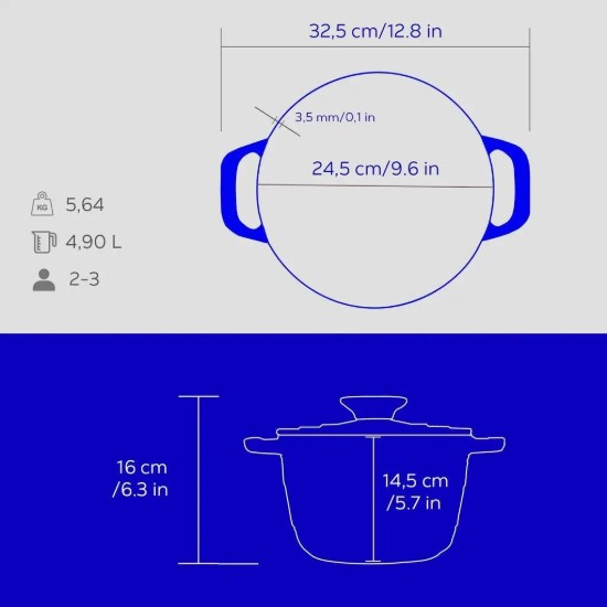 Cratita fonta, 23cm/4,9L, "Experience", Albastru- LAVA