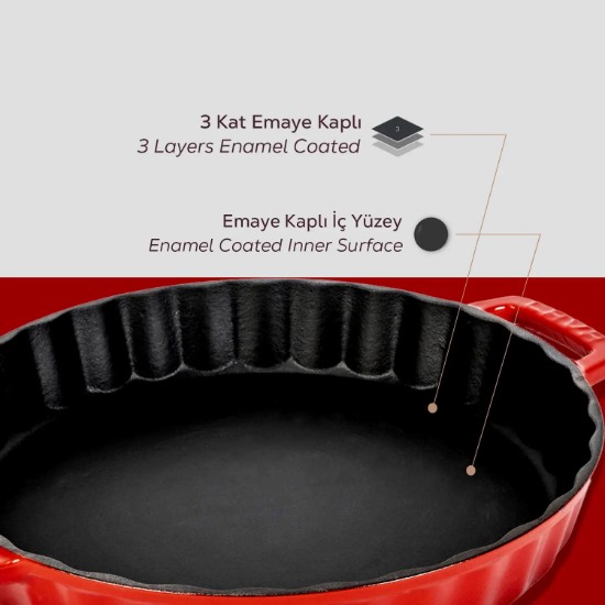 Tava de copt, fonta, 30cm/2,72L, Rosu - LAVA