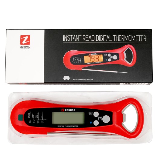 Termometru digital cu desfacator incorporat, Rosu - Zokura