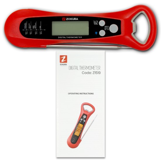 Termometru digital cu desfacator incorporat, Rosu - Zokura