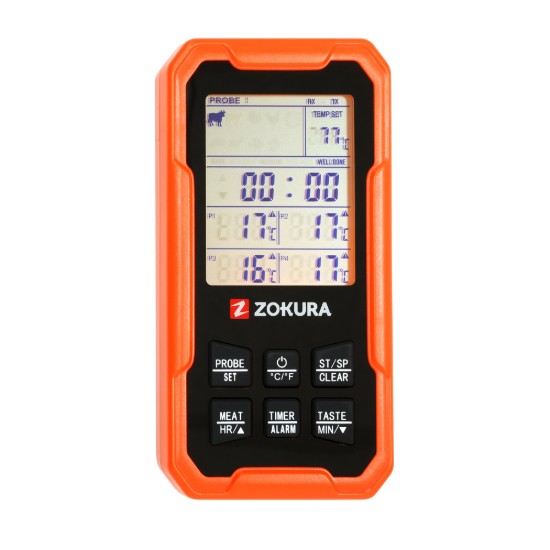 Termometru digital wireless pentru carne, cu 4 sonde - Zokura