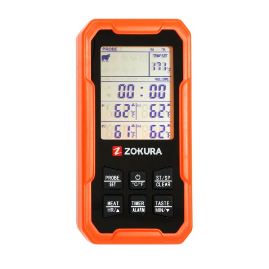Termometru digital wireless pentru carne, cu 4 sonde - Zokura