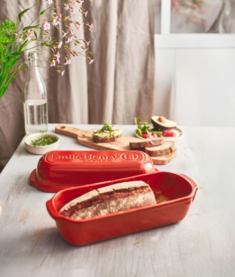Vas pentru paine Batard, ceramica, 39x16,5cm/4,5L, Poppy Red Editie Limitata - Emile Henry