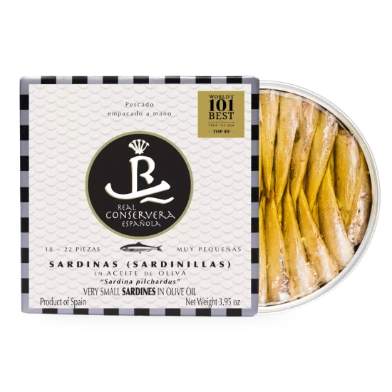 Sardine foarte mici în ulei de măsline (18/22 bucăți) Ediție Limitată, 112 g ℮ - Real Conservera, Spania