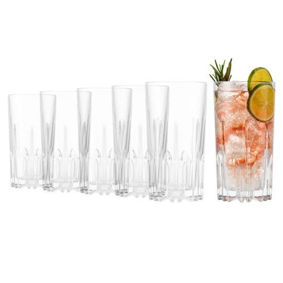 Set 6 pahare long drinks, sticla, 420ml, "Excalibur" - Borgonovo