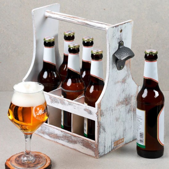 Lada transport sticle bere, cu 6 compartimente, Vintage White - Kesper