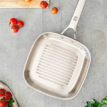 Tigaie grill patrata, 3-Ply, inox, 28 x 28 cm, "Signature" - BRA