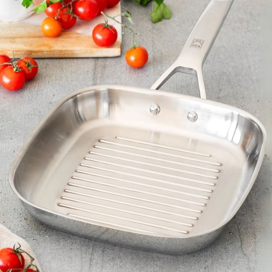 Tigaie grill patrata, 3-Ply, inox, 28 x 28 cm, "Signature" - BRA