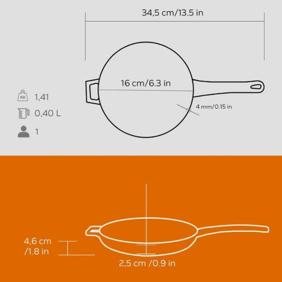 Tigaie fonta, 16 cm, Portocaliu - LAVA