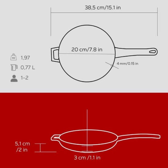 Tigaie fonta, 20 cm, Rosu - LAVA