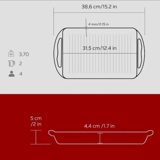 Tava grill, fonta, 22 x 32 cm, Rosu - LAVA