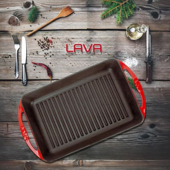 Tava grill, fonta, 32 x 22 cm, Rosu - LAVA