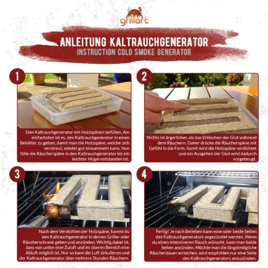 Generator premium de fum rece, fabricat din inox, 22x22x4,5 cm, Grillart GA-1011