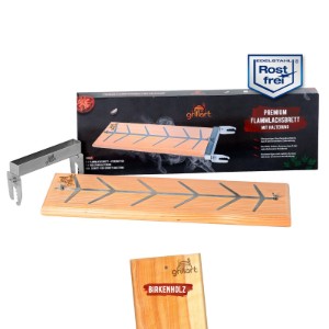 Placa premium pentru somon afumat din lemn de mesteacan, 18x55x2,5 cm, cu suport din otel inoxidabil Grillart GA-1024-2