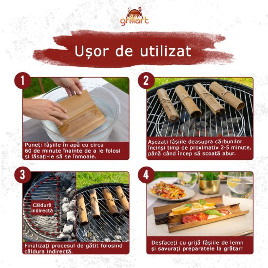 Set fasii din lemn 12 bucati 19x17 cm pentru gatit la gratar Grillart GA-1009-1