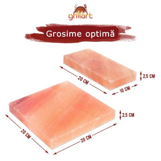 Placa dreptunghiulara din sare de Himalaya 20x10x2,5 cm pentru gatit la gratar Grillart GA-1006-1