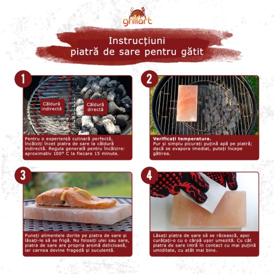 Placa patrata din sare de Himalaya 20x20x2,5 cm pentru gatit la gratar Grillart GA-1006-2