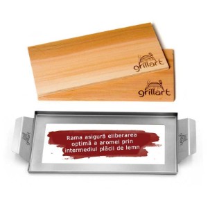 Set 2 placi din lemn de cedru XL 30x14,5x1 cm cu cadru din otel inoxidabil pentru gatit la gratar Grillart GA-1003-8