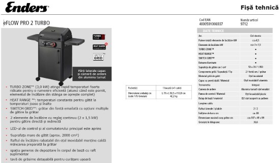 Gratar electric 3 Kw Enders eFlow Pro 2 Turbo 97126 grafit mat
