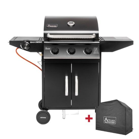 Gratar pe gaz cu 3 arzatoare din inox si arzator lateral Activa San Diego 19689GD