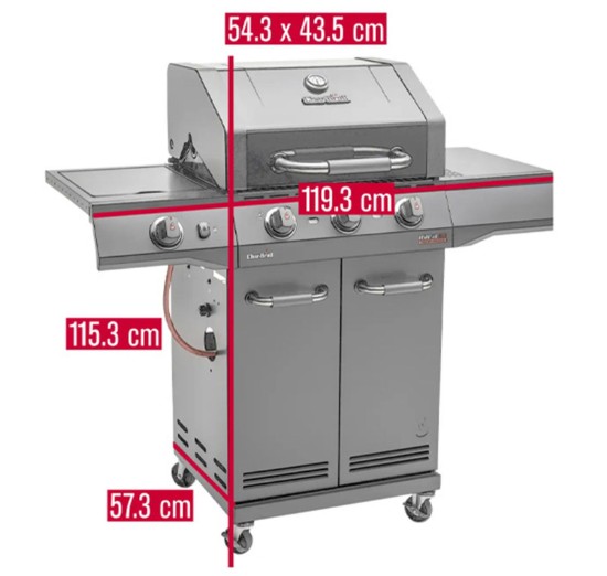 Gratar pe gaz Char-Broil Advantage Core B3 cu 3 arzatoare si arzator lateral, grile din fonta, TRU-Infrared 140970