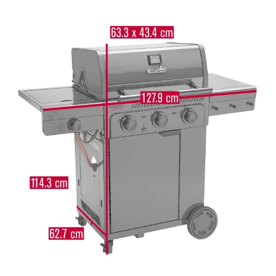 Gratar pe gaz Char-Broil Essential 3 G cu 3 arzatoare, grile din fonta, TRU-Infrared 140234