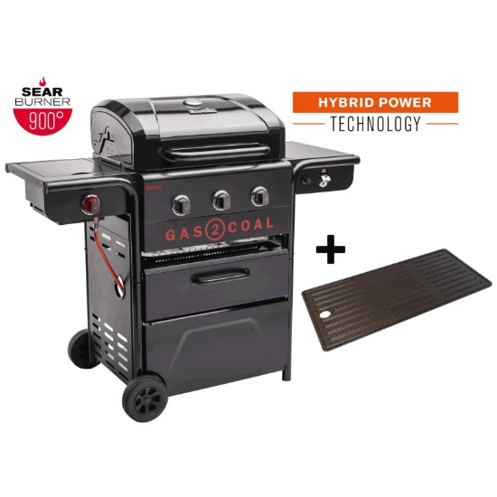Gratar pe gaz si carbuni hibrid Char-Broil Gas2Coal 2.0 330 Special Edition, plita si sear burner 140994