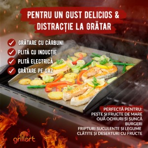 Plita tip plancha cu spatula din inox de 4 mm, dimensiune universala 30x40x3,6 cm, compatibila inductie Grillart GA-1031-2