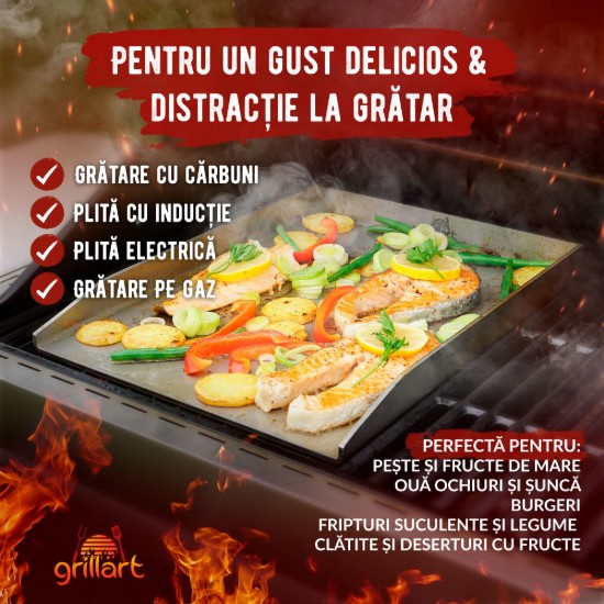 Plita tip plancha cu spatula din inox de 4 mm, dimensiune universala 30x40x3,6 cm, compatibila inductie Grillart GA-1031-2