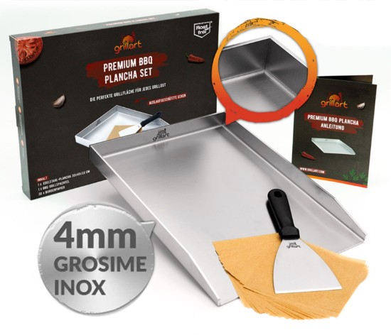 Plita tip plancha cu spatula din inox de 4 mm, dimensiune universala 30x40x3,6 cm, compatibila inductie Grillart GA-1031-2