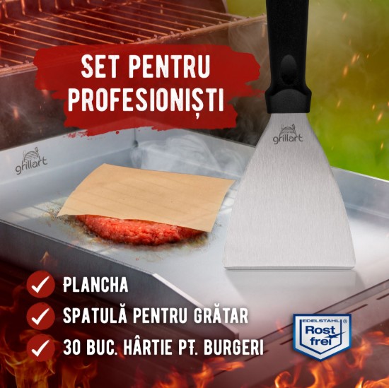 Plita tip plancha cu spatula din inox de 4 mm, dimensiune universala 30x40x3,6 cm, compatibila inductie Grillart GA-1031-2