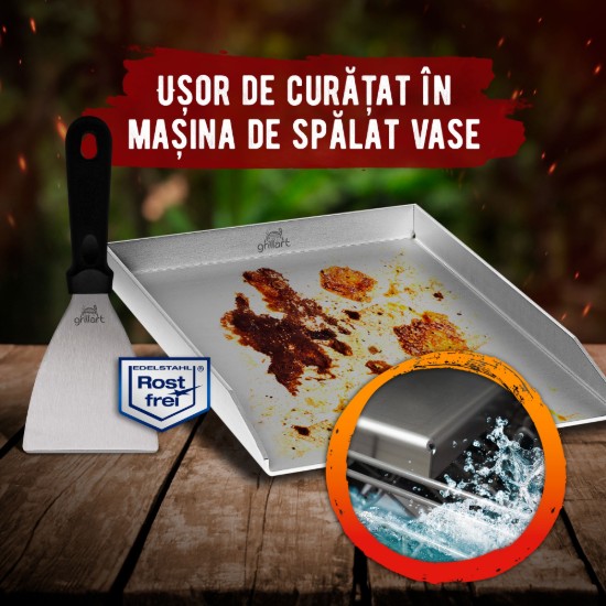 Plita tip plancha cu spatula din inox de 4 mm, dimensiune universala 30x40x3,6 cm, compatibila inductie Grillart GA-1031-2