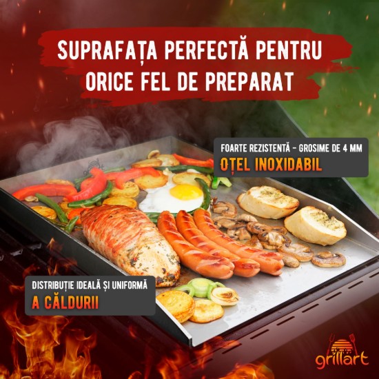 Plita tip plancha cu spatula din inox de 4 mm, dimensiune universala 30x40x3,6 cm, compatibila inductie Grillart GA-1031-2