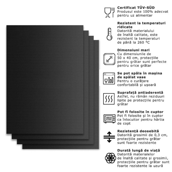 Set 4 buc protectie non-adeziva pentru gratar 50x40x0,3 cm Grillart GA-1010