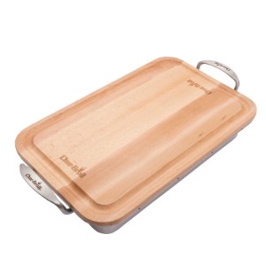 Tava din inox  46x23x9 cm cu tocator de lemn  36x22x1 cm Char-Broil 140014