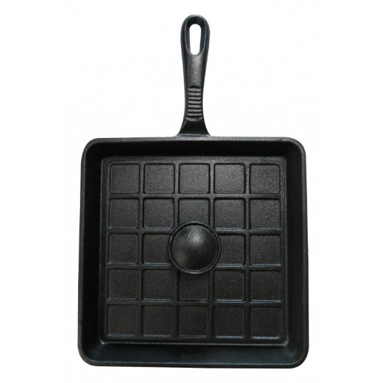 Tigaie grill sandwich adanca patrata din fonta cu maner si capac Mr Padellas Activa 21 cm 20040