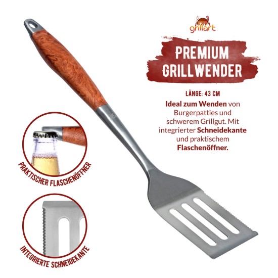 Set 3 ustensile premium din otel inoxidabil cu maner de lemn Grillart GA-1023