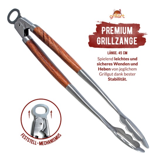 Set 3 ustensile premium din otel inoxidabil cu maner de lemn Grillart GA-1023