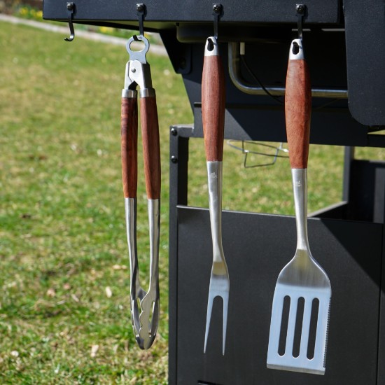 Set 3 ustensile premium din otel inoxidabil cu maner de lemn Grillart GA-1023